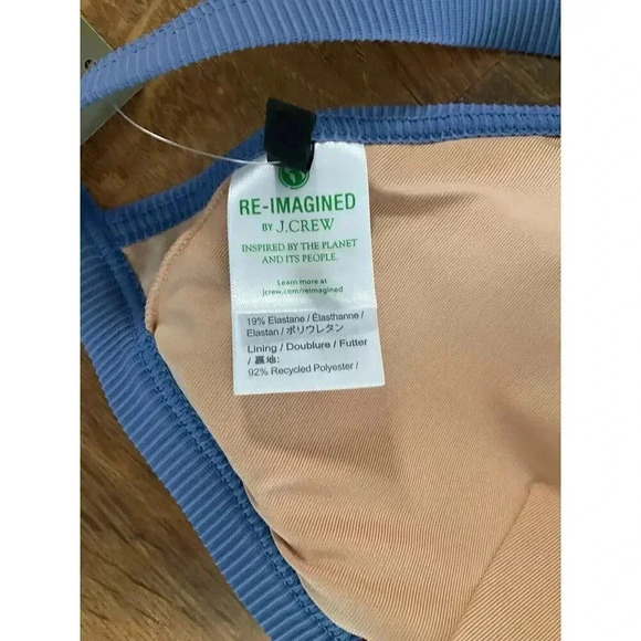 J. Crew Women's Ribbed Triangle Bikini Top Size 3X Blue Removable Pads Swim - Picture 4 of 6